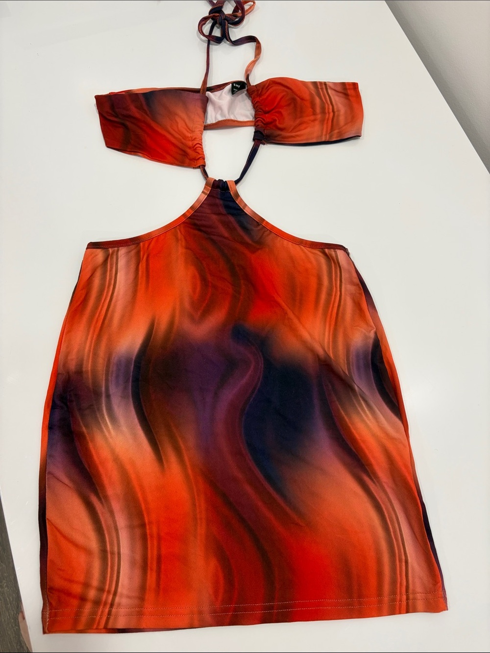 SHEIN Red & Purple Marble Halter Mini Dress